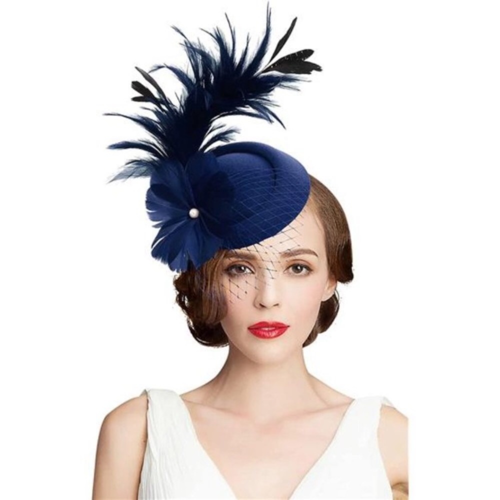 Women's Fascinator Wedding Derby Hat Navy Blue